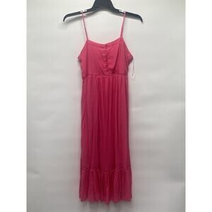 Love Tree Women’s Smocked Back‎ Ruffled Hem Midi Dress Size L Pink Summer Beach